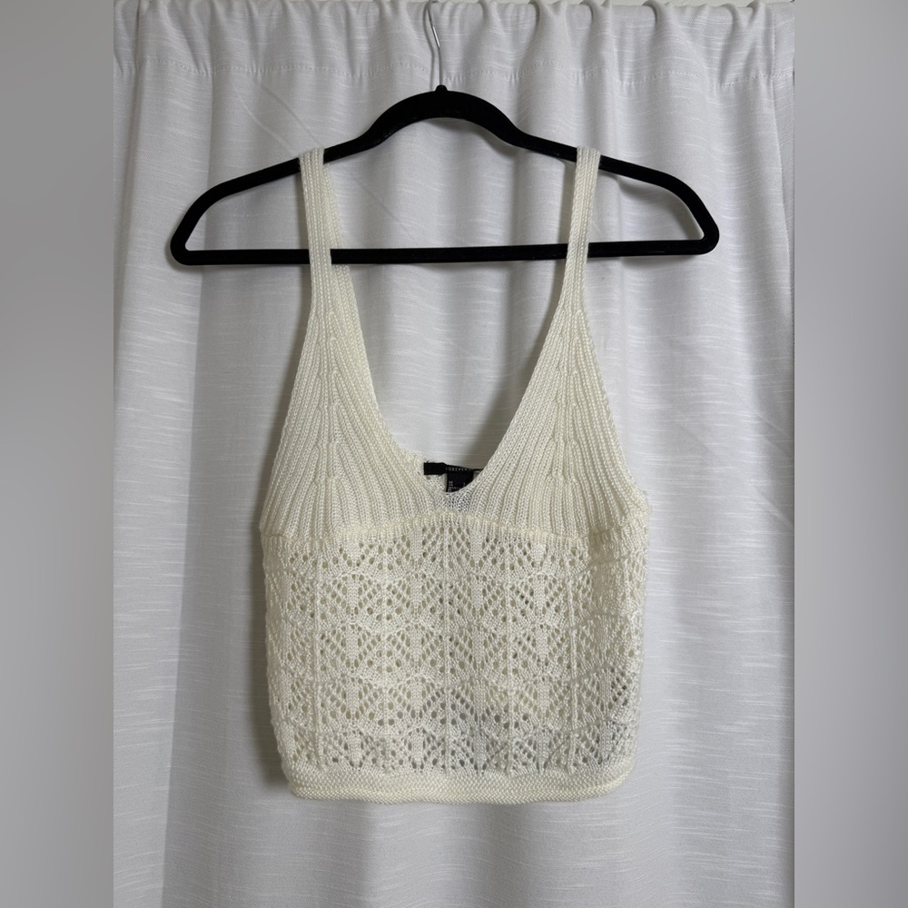 Forever 21 Cream Crochet Knit Crop Tank Top Festival Outfit | NWT Size S - Picture 4 of 11